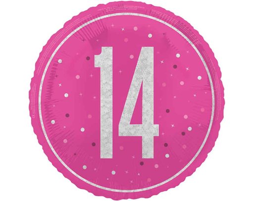 18in GLITZ PINK 14TH BIRTHDAY FOIL BALLOON