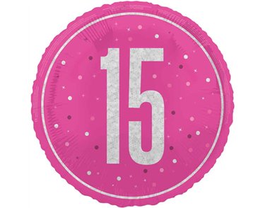 18in GLITZ PINK 15TH BIRTHDAY FOIL BALLOON