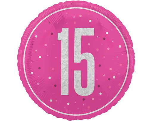18in GLITZ PINK 15TH BIRTHDAY FOIL BALLOON