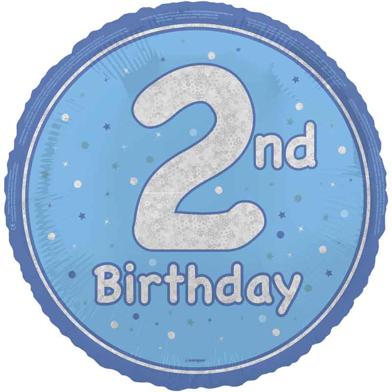 18in GLITZ BLUE 2ND BIRTHDAY FOIL BALLOON