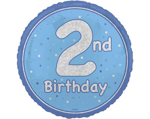 18in GLITZ BLUE 2ND BIRTHDAY FOIL BALLOON