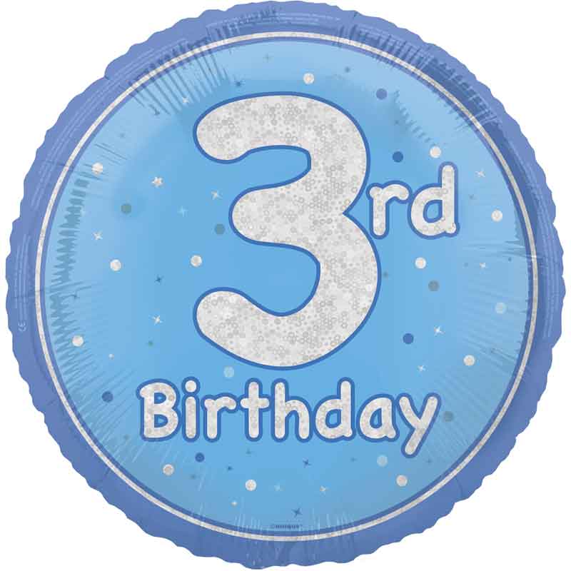 18in GLITZ BLUE 3RD BIRTHDAY FOIL BALLOON