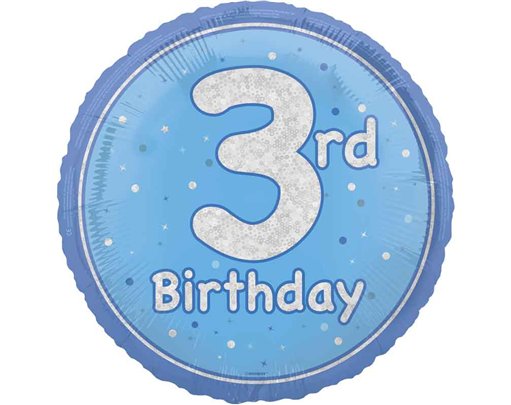 18in GLITZ BLUE 3RD BIRTHDAY FOIL BALLOON