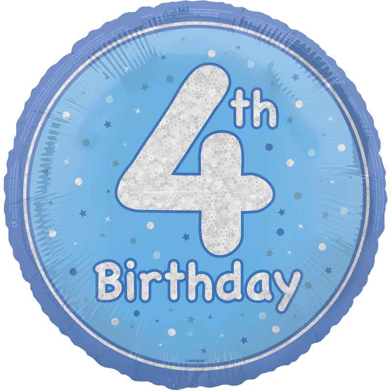 18in GLITZ BLUE 4TH BIRTHDAY FOIL BALLOON