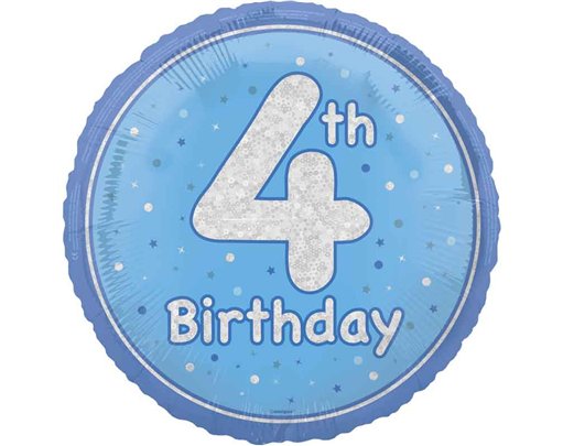 18in GLITZ BLUE 4TH BIRTHDAY FOIL BALLOON