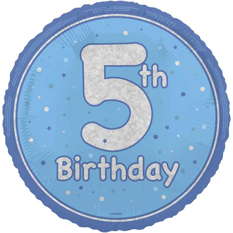 18in GLITZ BLUE 5TH BIRTHDAY FOIL BALLOON