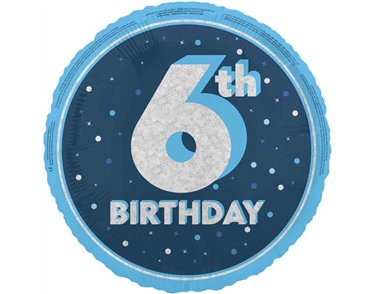 18in GLITZ BLUE 6TH BIRTHDAY FOIL BALLOON