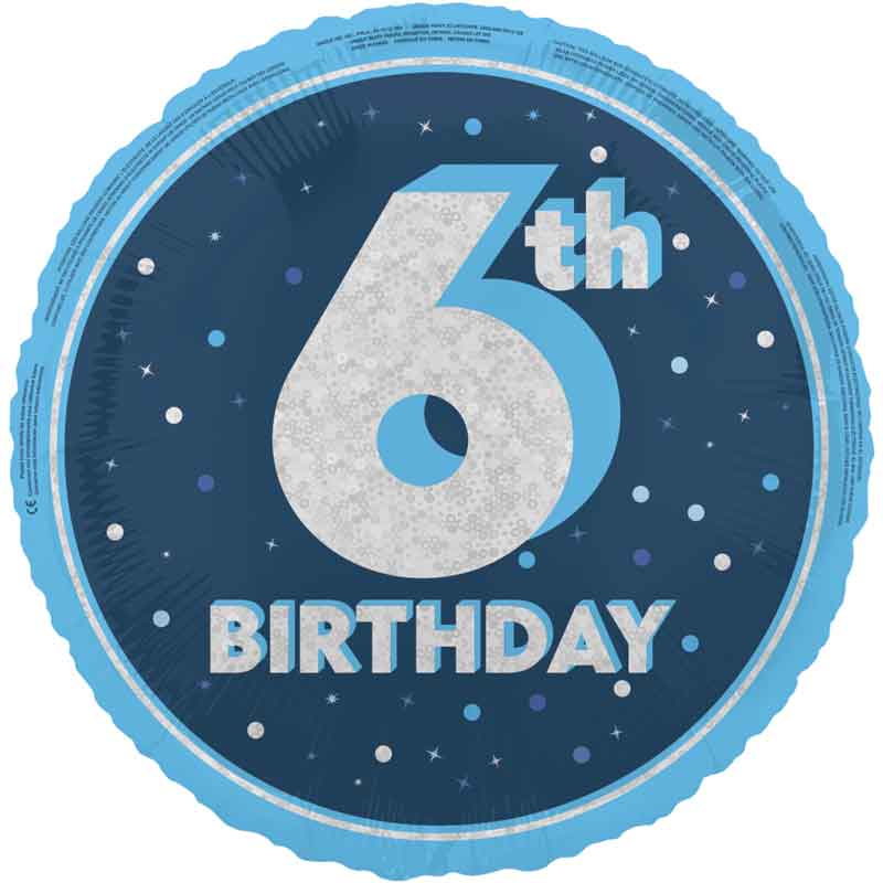 18in GLITZ BLUE 6TH BIRTHDAY FOIL BALLOON
