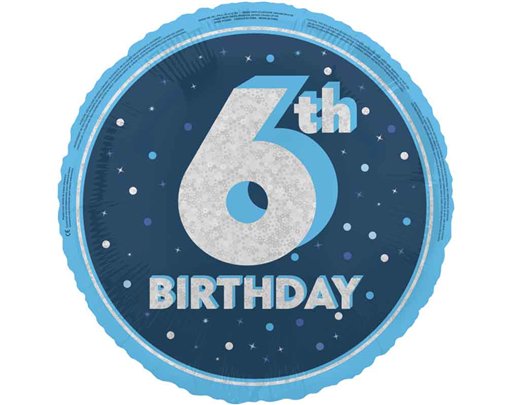 18in GLITZ BLUE 6TH BIRTHDAY FOIL BALLOON