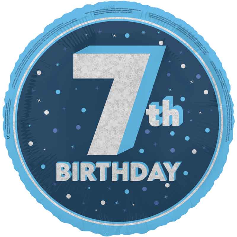 18in GLITZ BLUE 7TH BIRTHDAY FOIL BALLOON