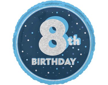 18in GLITZ BLUE 8TH BIRTHDAY FOIL BALLOON