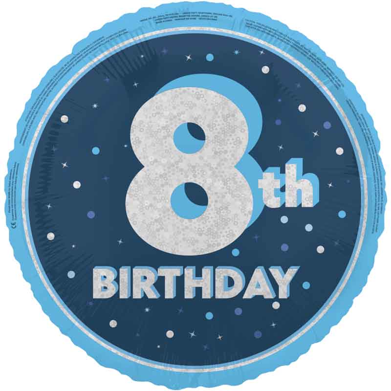 18in GLITZ BLUE 8TH BIRTHDAY FOIL BALLOON