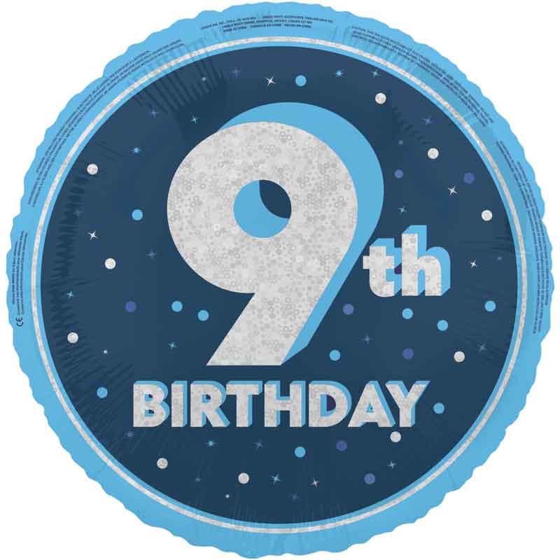 18in GLITZ BLUE 9TH BIRTHDAY FOIL BALLOON