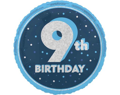 18in GLITZ BLUE 9TH BIRTHDAY FOIL BALLOON