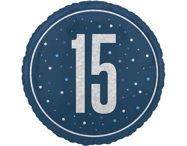 18in GLITZ BLUE 15TH BIRTHDAY FOIL BALLOON