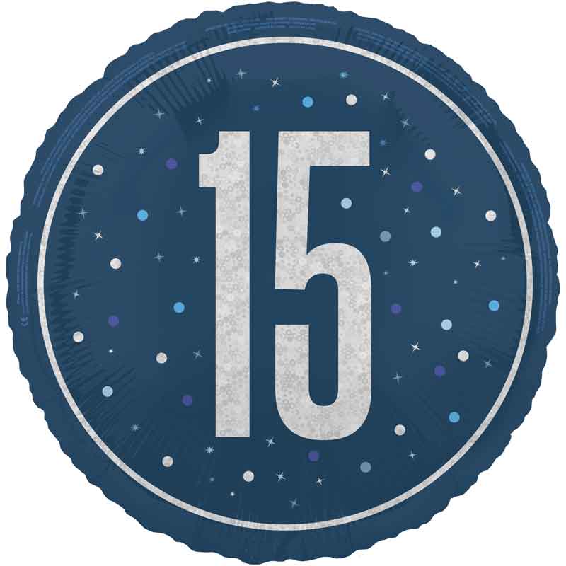 18in GLITZ BLUE 15TH BIRTHDAY FOIL BALLOON