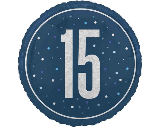 18in GLITZ BLUE 15TH BIRTHDAY FOIL BALLOON