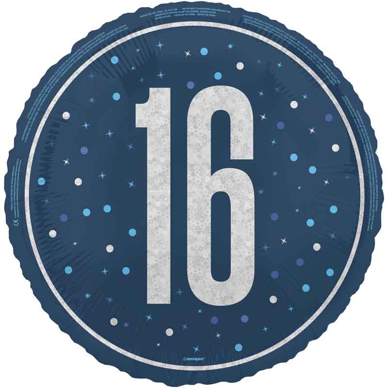 18in GLITZ BLUE 16TH BIRTHDAY FOIL BALLOON