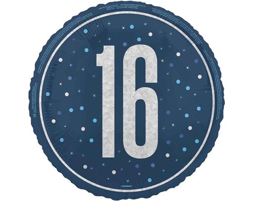 18in GLITZ BLUE 16TH BIRTHDAY FOIL BALLOON