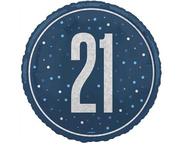 18in GLITZ BLUE 21ST BIRTHDAY FOIL BALLOON