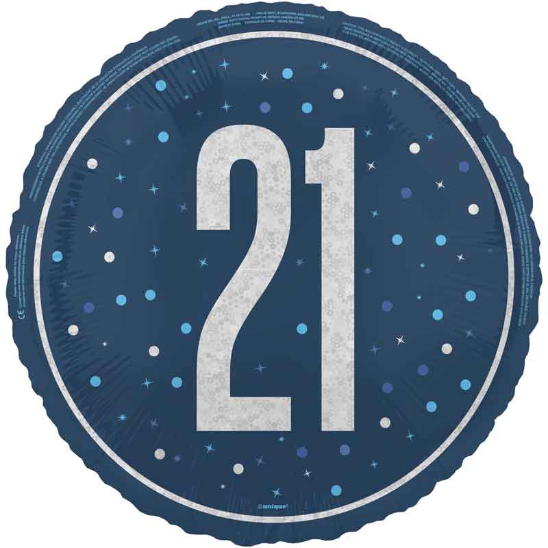 18in GLITZ BLUE 21ST BIRTHDAY FOIL BALLOON