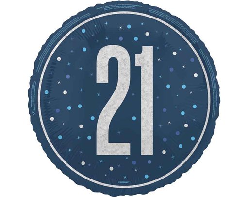18in GLITZ BLUE 21ST BIRTHDAY FOIL BALLOON