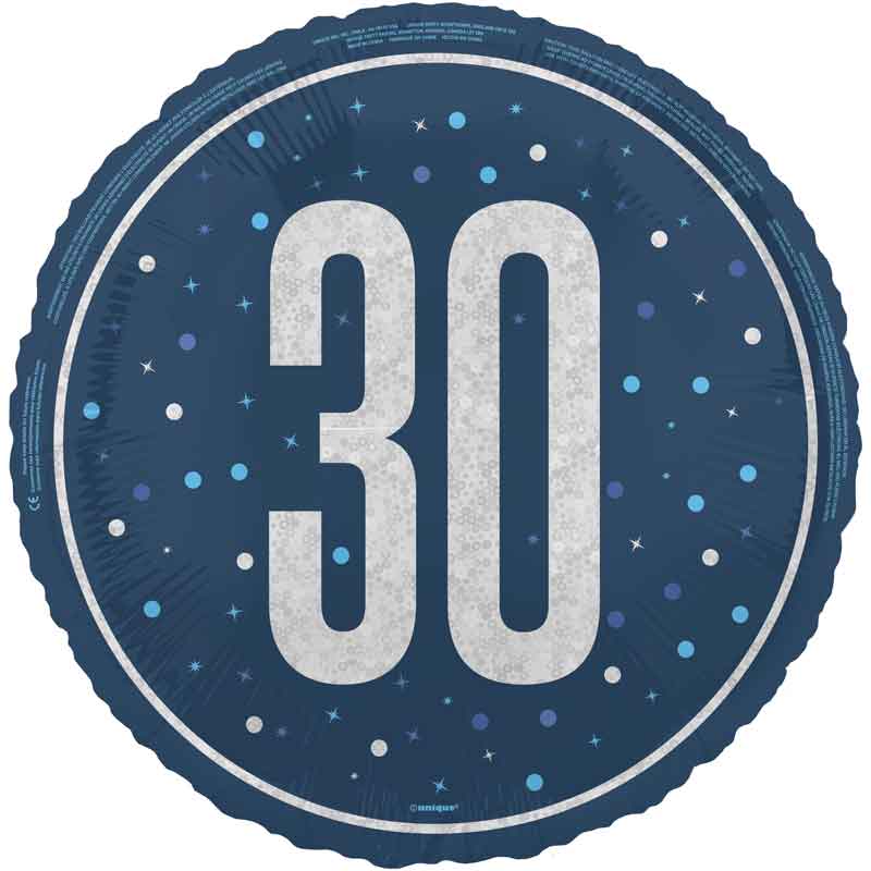 18in GLITZ BLUE 30TH BIRTHDAY FOIL BALLOON