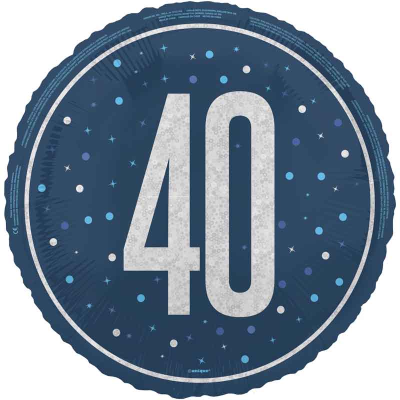 18in GLITZ BLUE 40TH BIRTHDAY FOIL BALLOON
