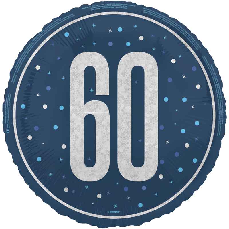18in GLITZ BLUE 60TH BIRTHDAY FOIL BALLOON
