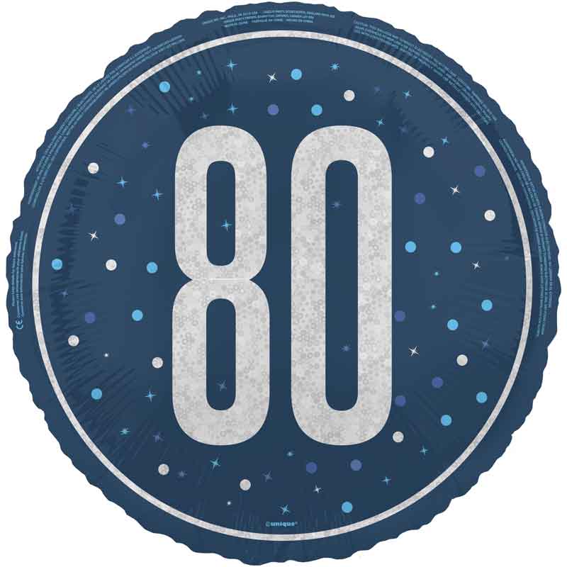 18in GLITZ BLUE 80TH BIRTHDAY FOIL BALLOON