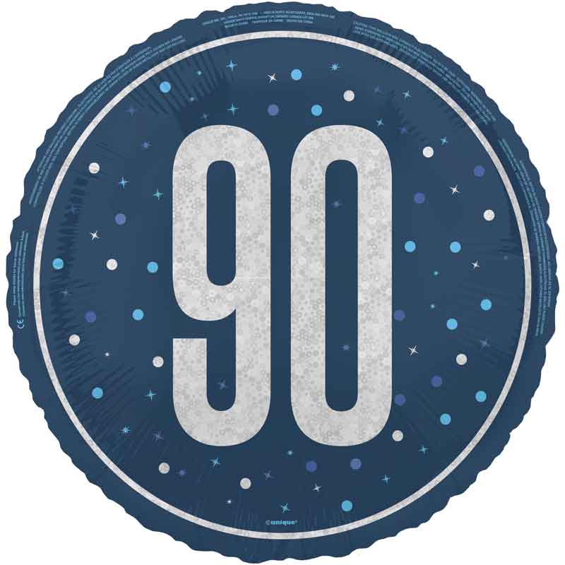 18in GLITZ BLUE 90TH BIRTHDAY FOIL BALLOON