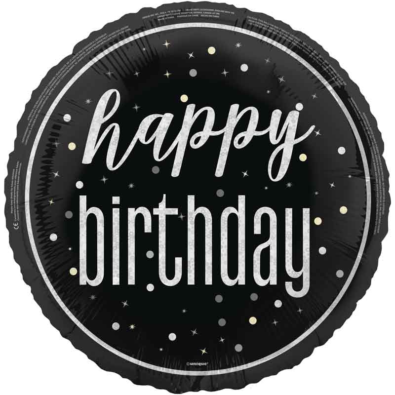 18in GLITZ BLACK HAPPY BIRTHDAY FOIL BALLOON