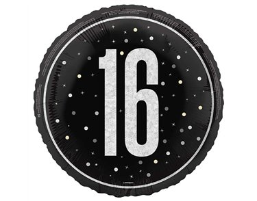 18in GLITZ BLACK 16TH BIRTHDAY FOIL BALLOON