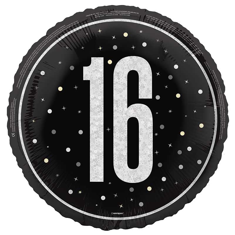 18in GLITZ BLACK 16TH BIRTHDAY FOIL BALLOON