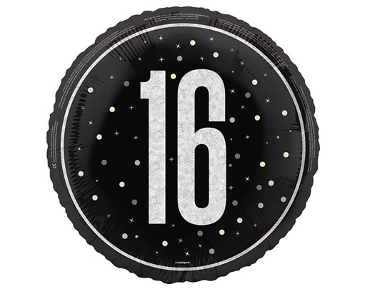 18in GLITZ BLACK 16TH BIRTHDAY FOIL BALLOON