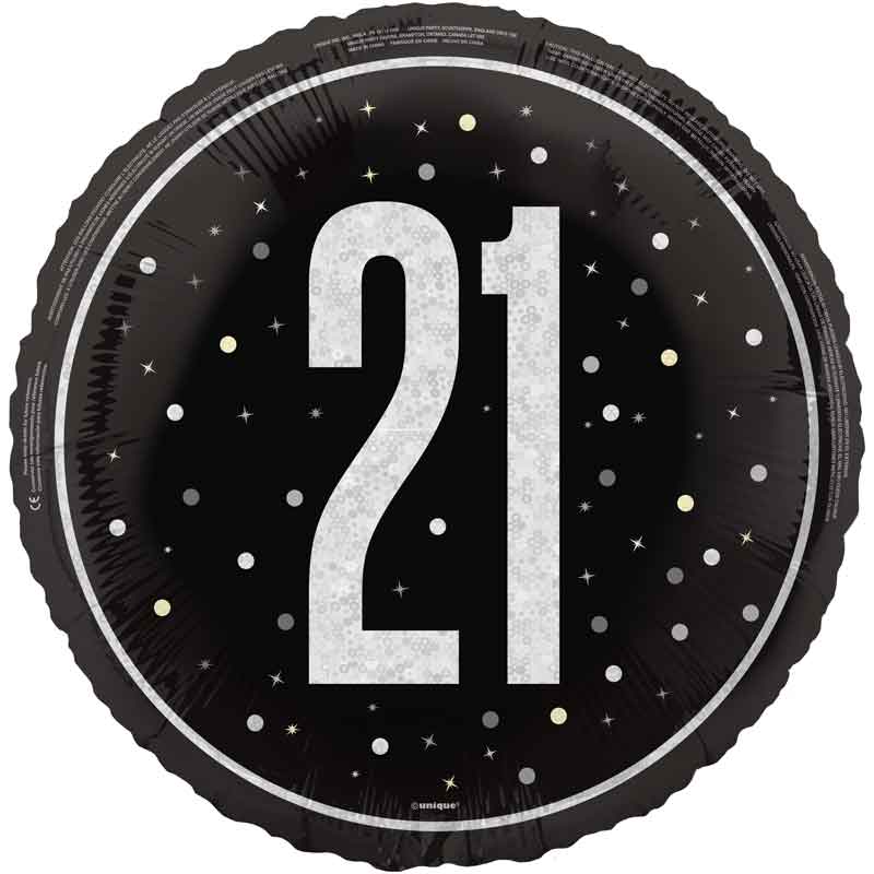 18in GLITZ BLACK 21ST BIRTHDAY FOIL BALLOON