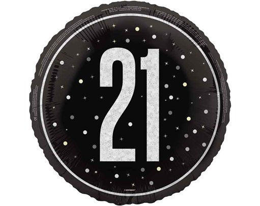 18in GLITZ BLACK 21ST BIRTHDAY FOIL BALLOON