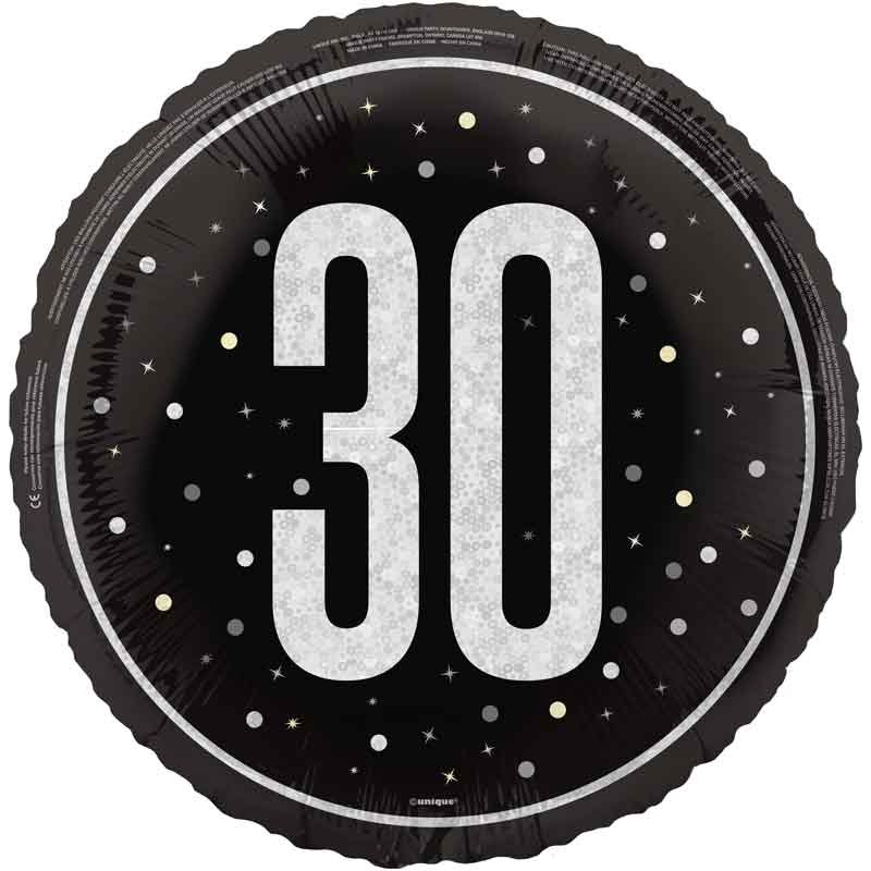 18in GLITZ BLACK 30TH BIRTHDAY FOIL BALLOON