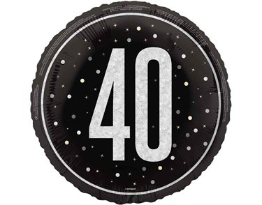 18in GLITZ BLACK 40TH BIRTHDAY FOIL BALLOON