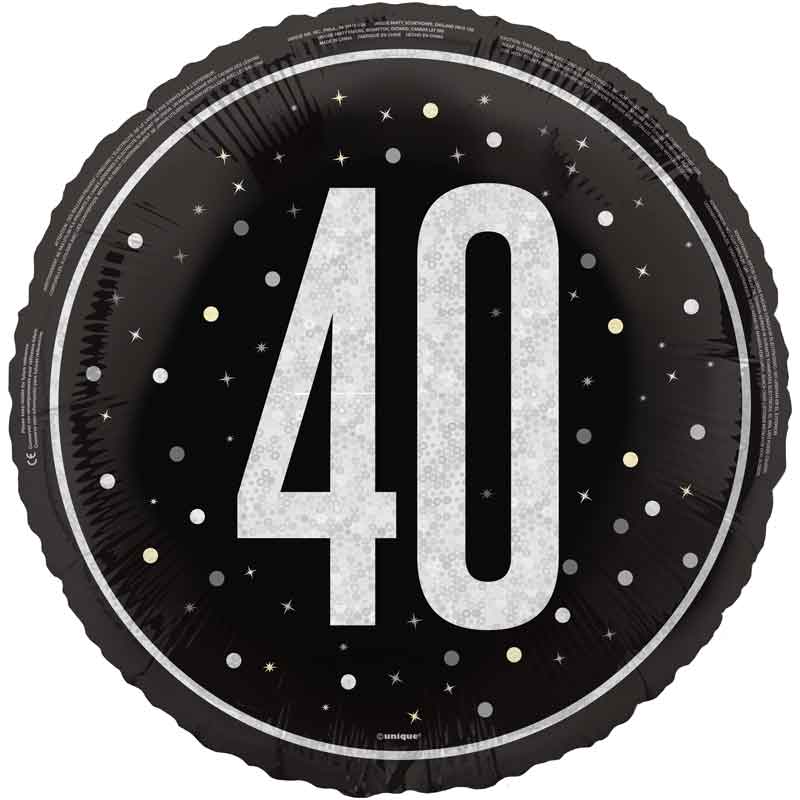 18in GLITZ BLACK 40TH BIRTHDAY FOIL BALLOON