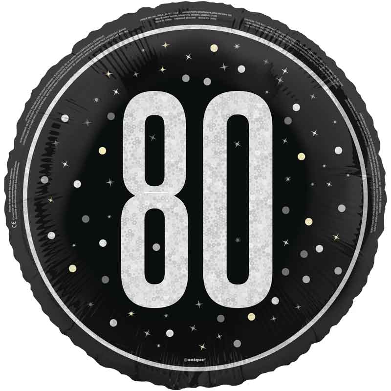 18in GLITZ BLACK 80TH BIRTHDAY FOIL BALLOON
