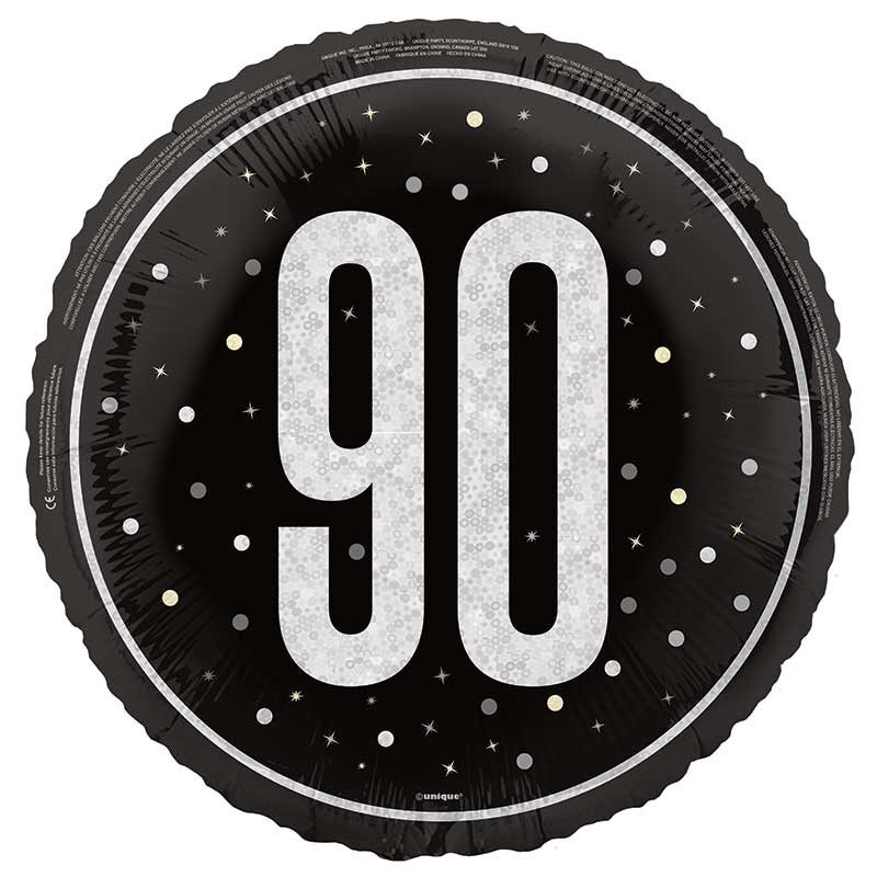18in GLITZ BLACK 90TH BIRTHDAY FOIL BALLOON