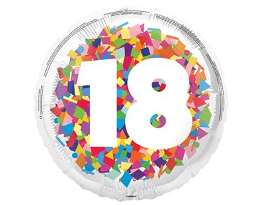 18in BRIGHT CONFETTI 18TH FOIL BALLOON