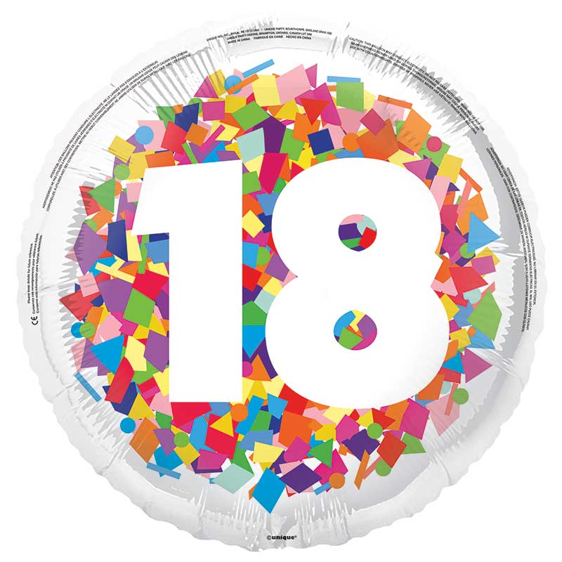 18in BRIGHT CONFETTI 18TH FOIL BALLOON