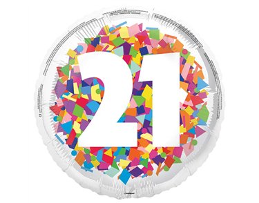 18in BRIGHT CONFETTI 21ST FOIL BALLOON