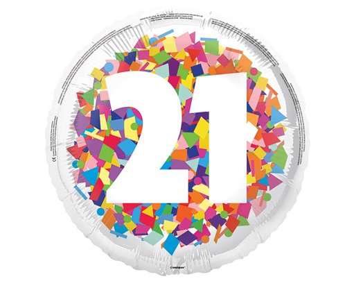 18in BRIGHT CONFETTI 21ST FOIL BALLOON
