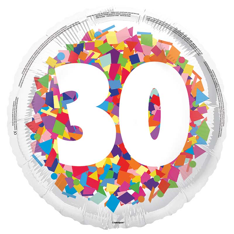 18in BRIGHT CONFETTI 30TH FOIL BALLOON