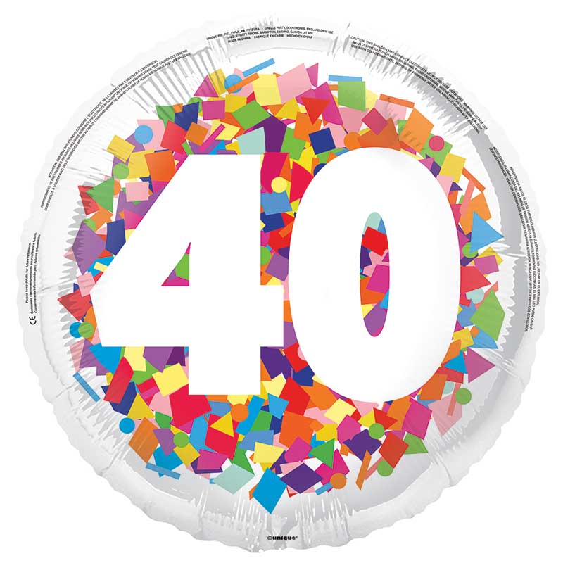18in BRIGHT CONFETTI 40TH FOIL BALLOON