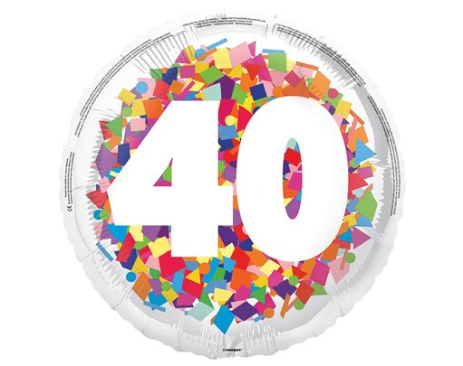 18in BRIGHT CONFETTI 40TH FOIL BALLOON