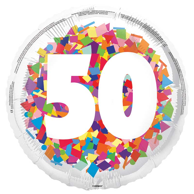 18in BRIGHT CONFETTI 50TH FOIL BALLOON